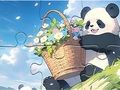 ゲームジグソーパズル: バスケットフラワーパンダ オンライン