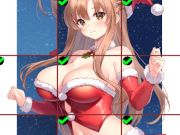 ゲーム赤いドレスを着たアニメの女の子のタイル パズル オンライン