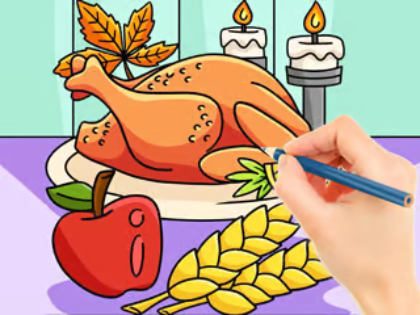 ゲーム塗り絵: 感謝祭の七面鳥の食事 オンライン