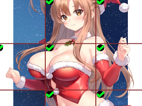 ゲーム赤いドレスを着たアニメの女の子のタイル パズル オンライン