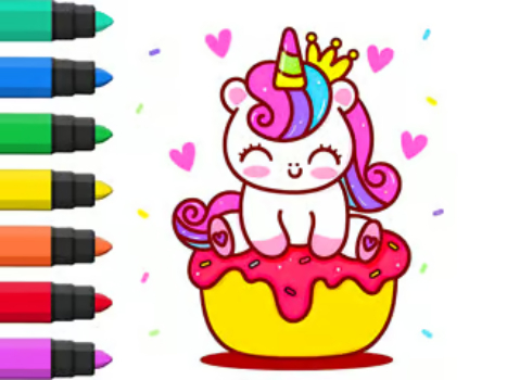 ゲーム塗り絵：ユニコーンカップケーキ オンライン