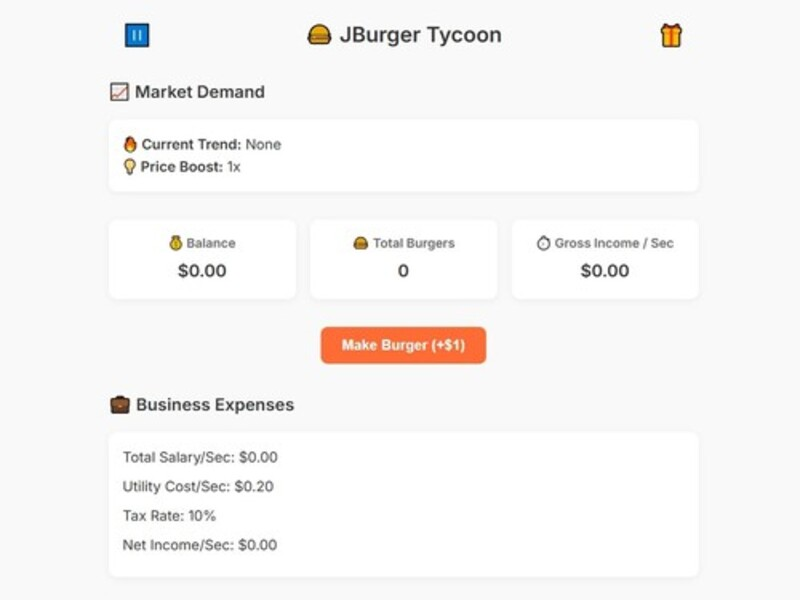 ゲームJBurger Tycoonオンライン